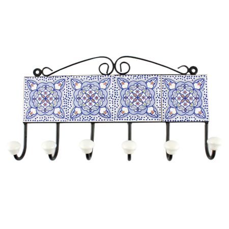 Blue And White Ceramic Floral Tile Hook